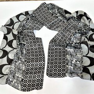 Coach Vintage 100 % Silk Signature Oblong Scarf in Grey/Silver